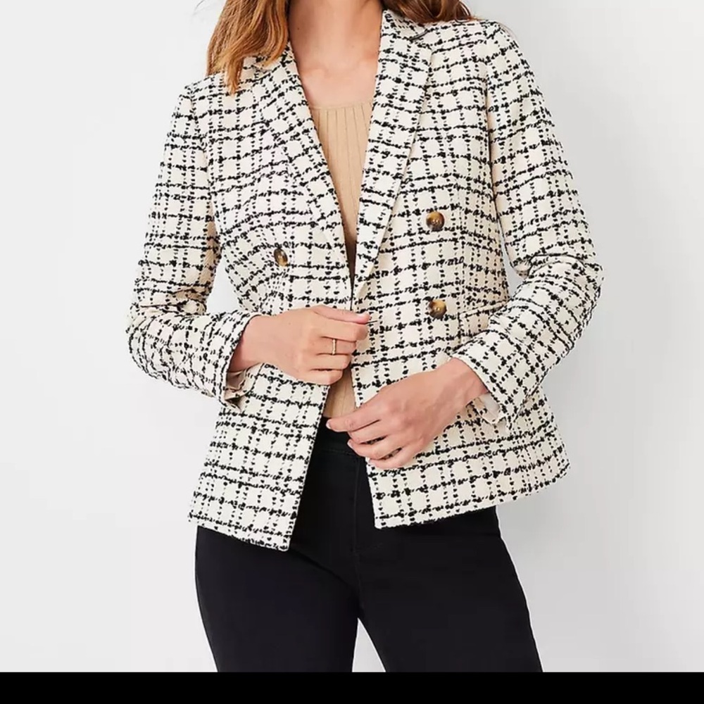 Ann Taylor Women’s Tweed Double Breasted Fitted Jacket size 4